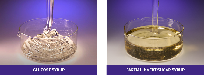 Side-by-side image of glucose syrup and partial invert sugar syrup