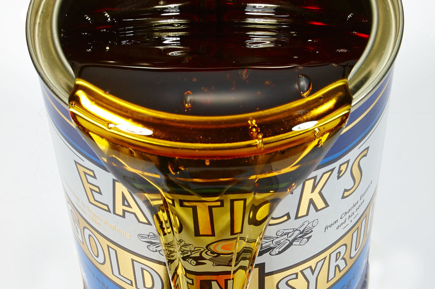 Eastick’s golden syrup tin showing golden syrup as a partial invert sugar syrup with distinctive colour and flavour.