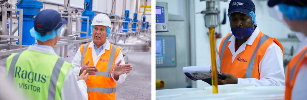 Ragus factory team and syrup production process showing industrial manufacture and quality control of sugar syrups.