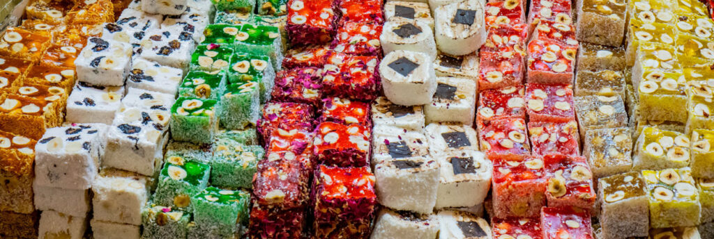 Rows of lokum, or Turkish Delight