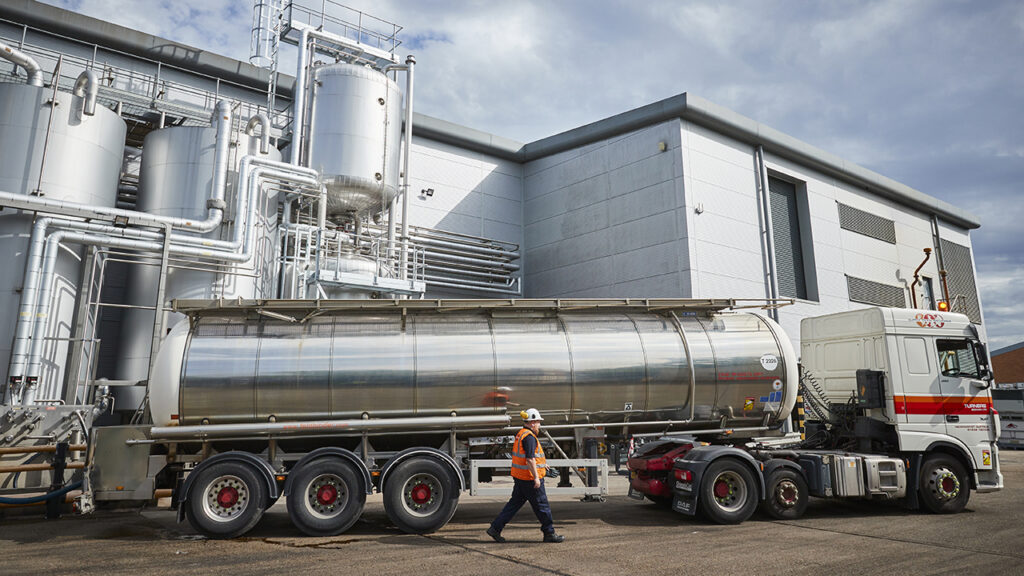 A Ragus bulk tanker leaving the factory
